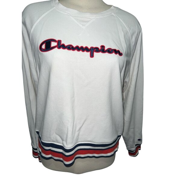 Champion Crewneck Long Sleeve Casual Logo Sweatshirt Sz XL Womens Red White Blue - Picture 7 of 11
